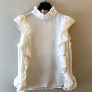 Gracia White Ruffle Sleeve Mock Neck Blouse
